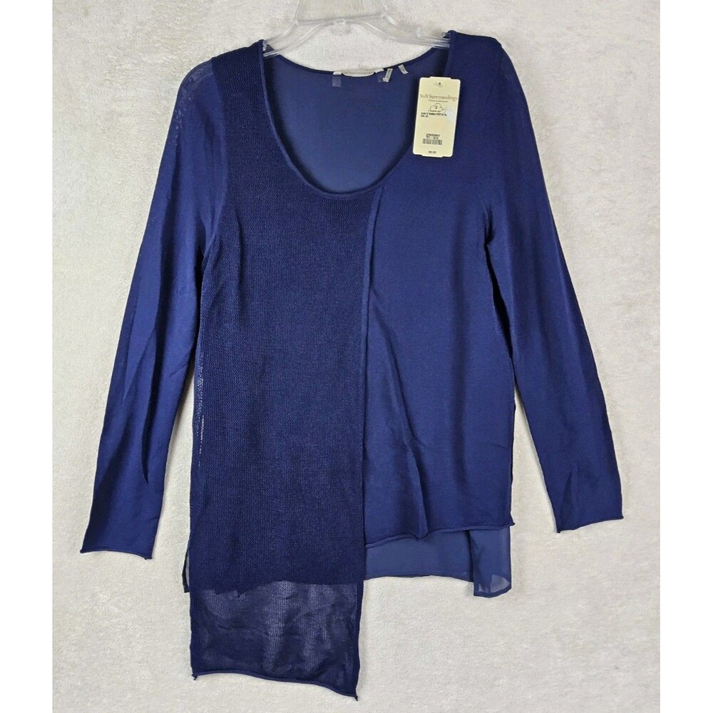 Soft Surroundings Women's North Shore Drapey Multi Media Blouse Top Navy Size S